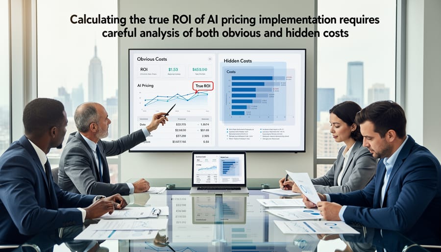 Business team reviewing financial reports and calculations during meeting