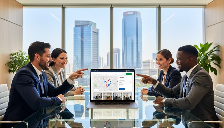 Business team viewing suitable office space in Sandton found through AI-powered search