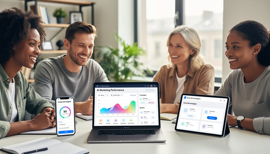Professional workspace setup with laptop and smartphone for digital marketing