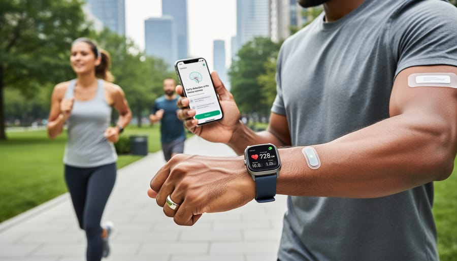 Senior wearing smart watch with health monitoring features