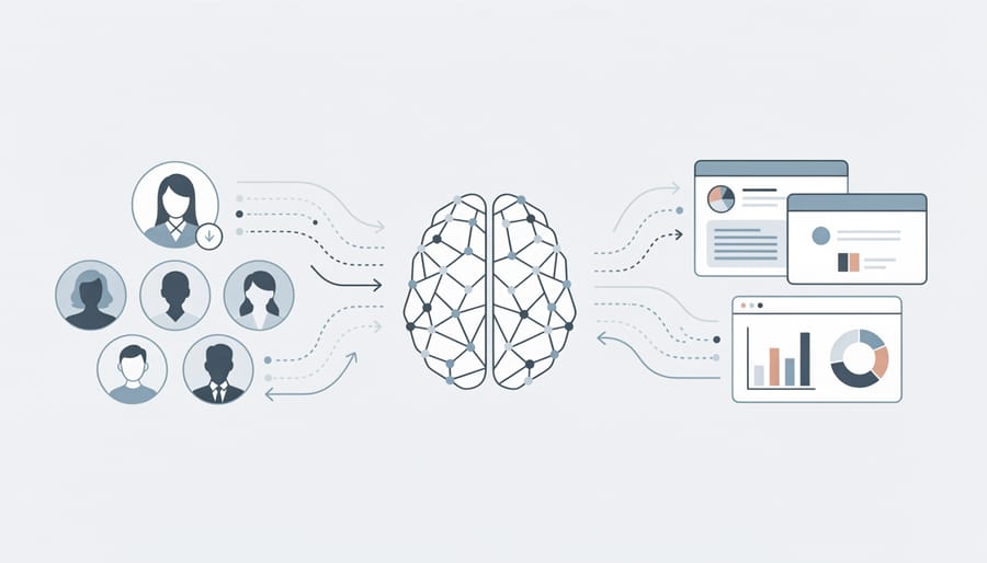 Business professionals analyzing digital consumer data in modern office environment