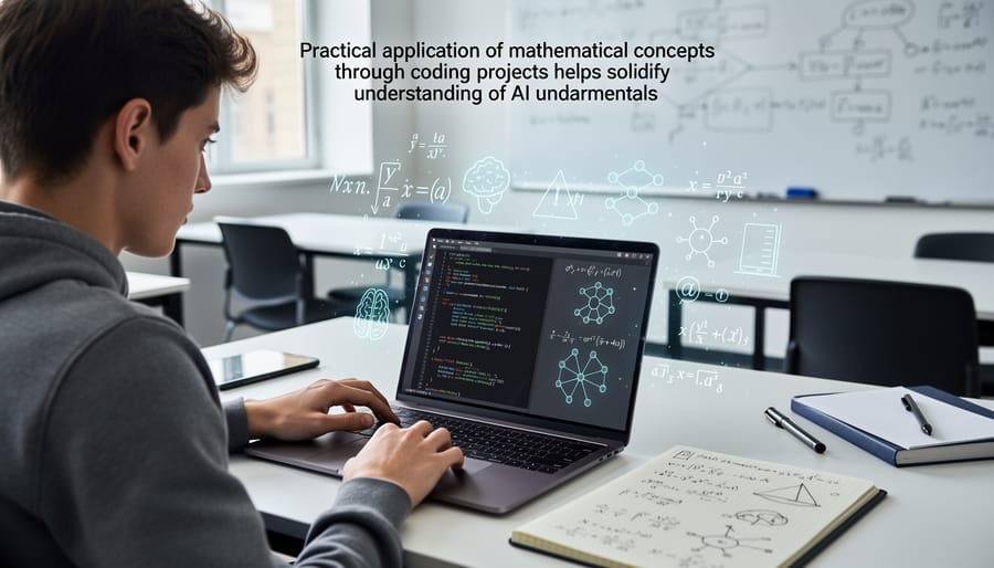 Developer working on AI project combining mathematics and programming