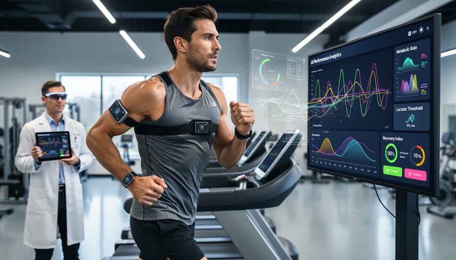 Female athlete wearing biosensor patch while running outdoors