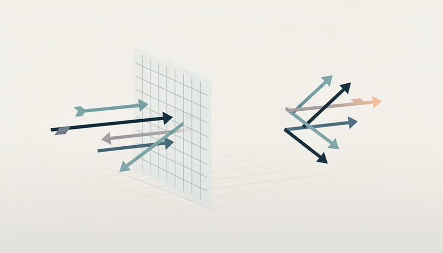 Geometric shapes representing linear algebra concepts in three-dimensional space
