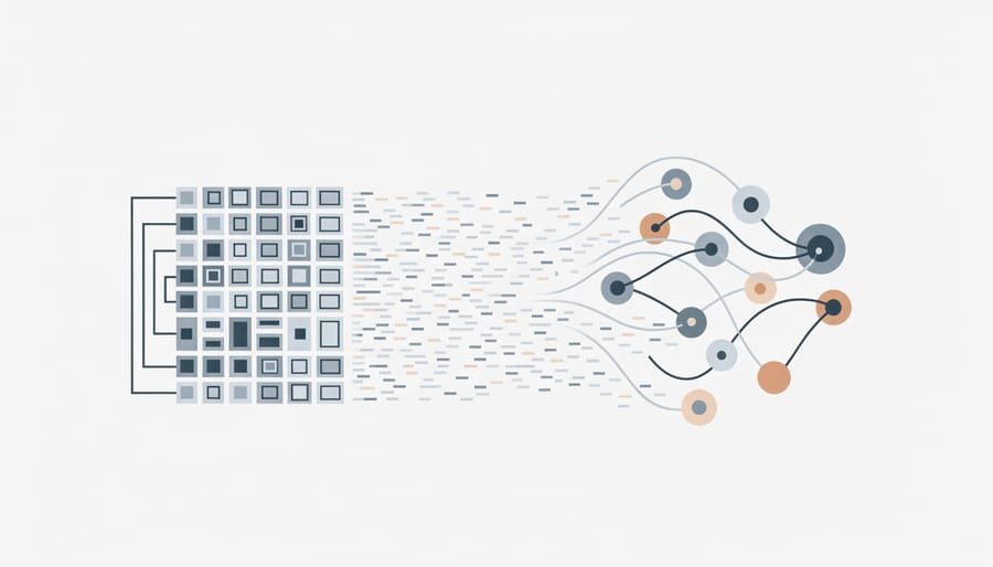 Hands holding flowing multicolored particles representing data-driven machine learning