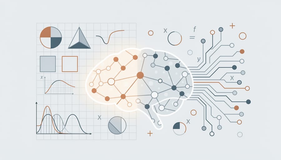 Conceptual representation of brain with mathematical and neural network elements
