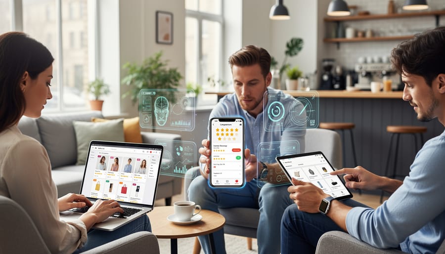 Shopper using smartphone with personalized recommendations in retail store