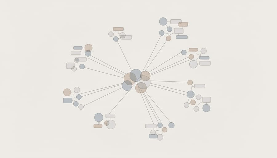 Conceptual representation of interconnected knowledge network with glowing nodes and connections