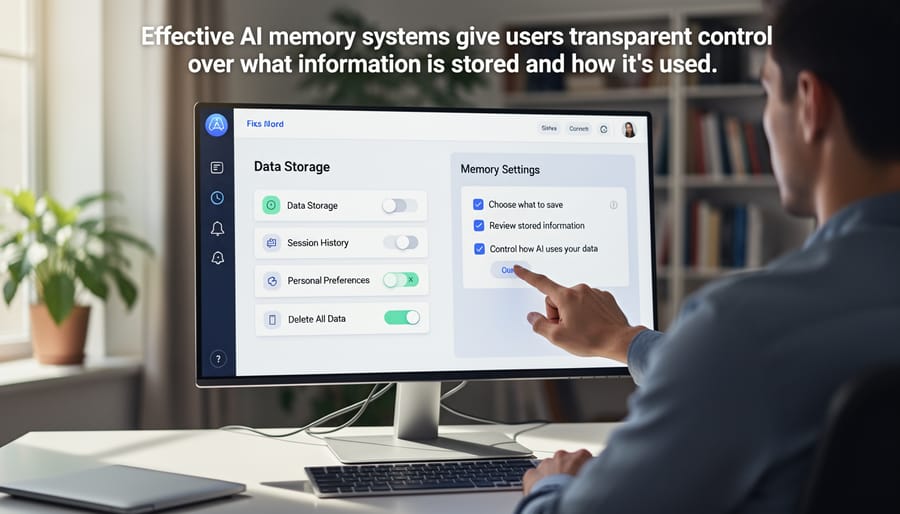 Person adjusting privacy and memory settings on tablet interface