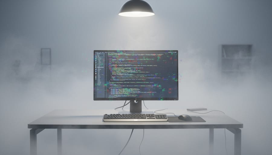 Headlights illuminating a foggy road, symbolizing uncertainty that leads to AI mistakes.